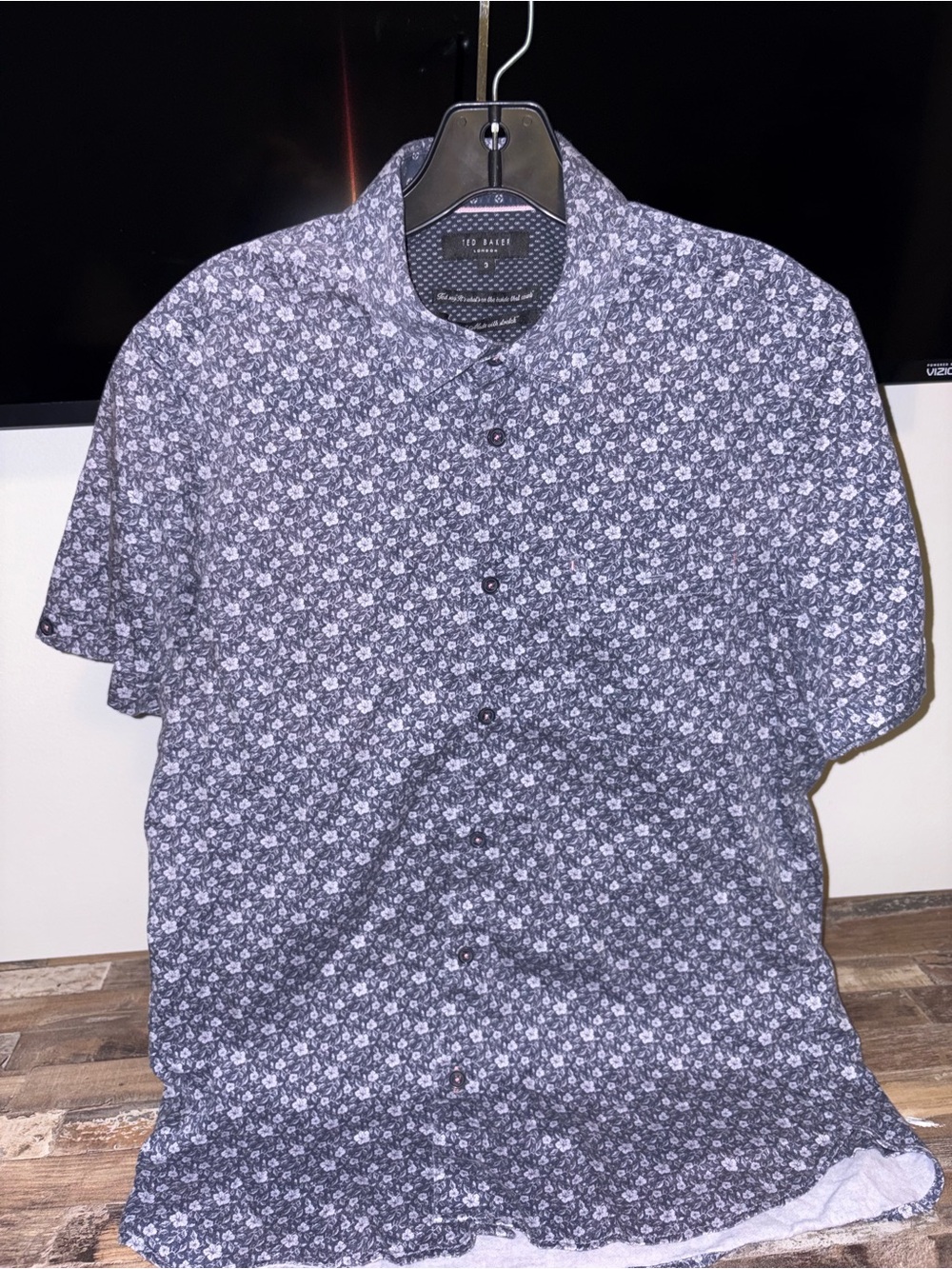 Ted Baker Navy and White Floral Short Sleeve Button-Down Shirt